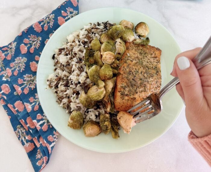 Herb Roasted Salmon w/Wild Rice & Maple Roasted Brussels Sprouts (11/5)